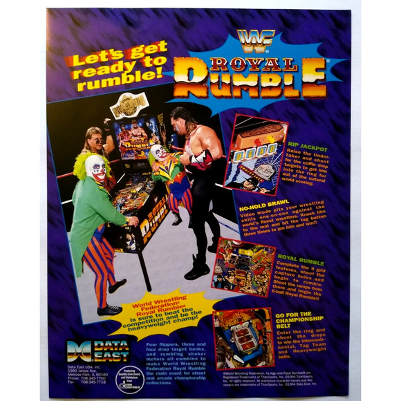 Royal Rumble Pinball Machine Flyer Original 1994 Wrestling Sports Art 8.5" x 11" - Picture 1 of 3